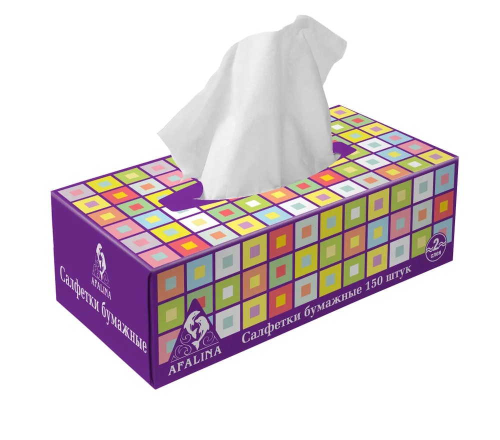 Biopin Салфетки двухслойные косметические Клетка 150шт в ассорт