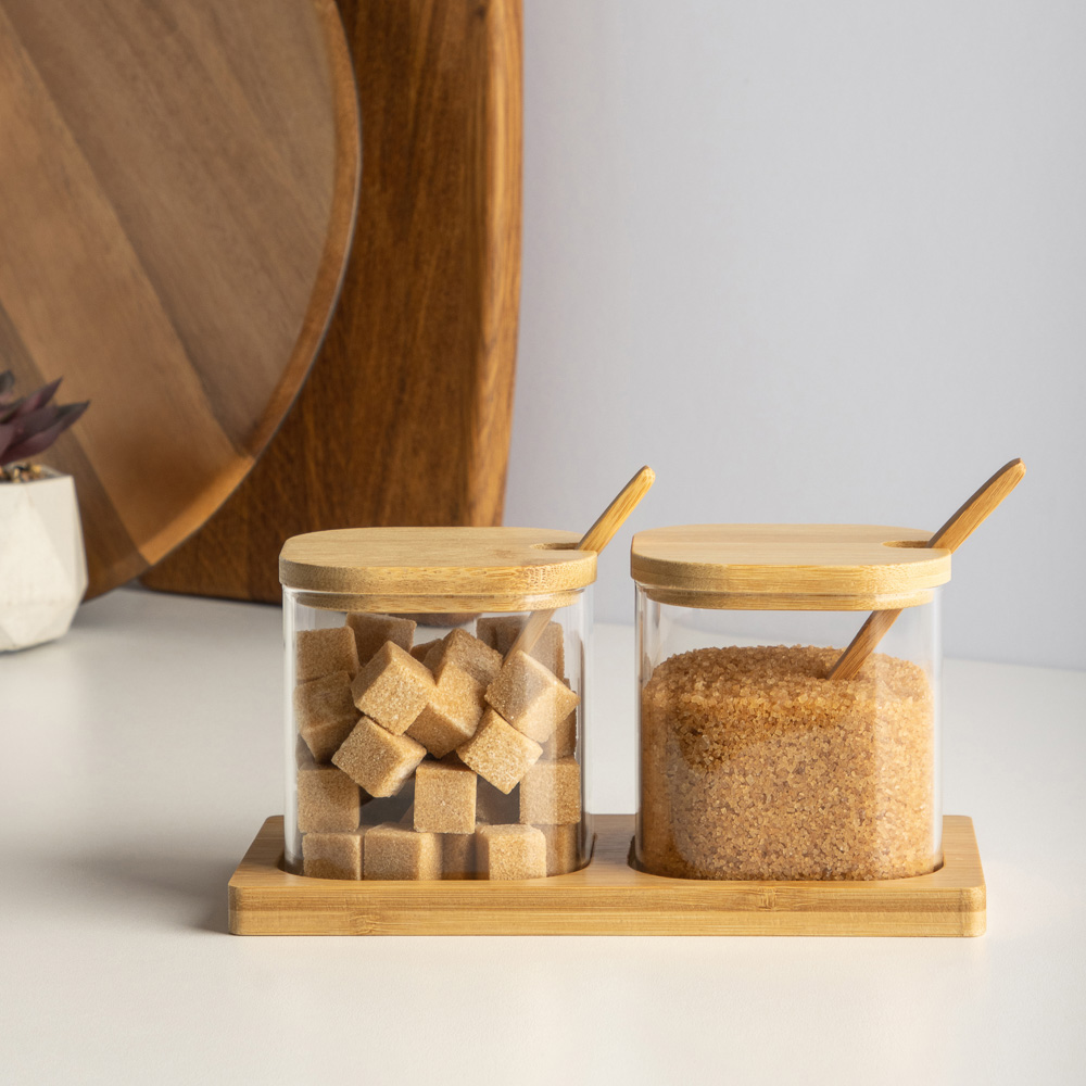 VETTA ЭКО Вуд Набор банок для хранения с ложкой, 9х8х8см, стекло, бамбук