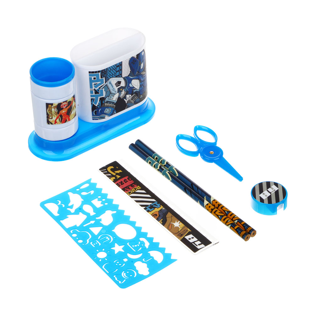 BY РУССКИЕ СУПЕРГЕРОИ Органайзер канц. 7 пр.:(ножн., 2 кар., точилка, трафарет, линейка, подст.), пл