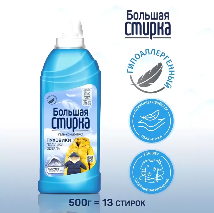 Большая стирка гель для стирки изделий из мембранных тканей и пуховиков 500гр