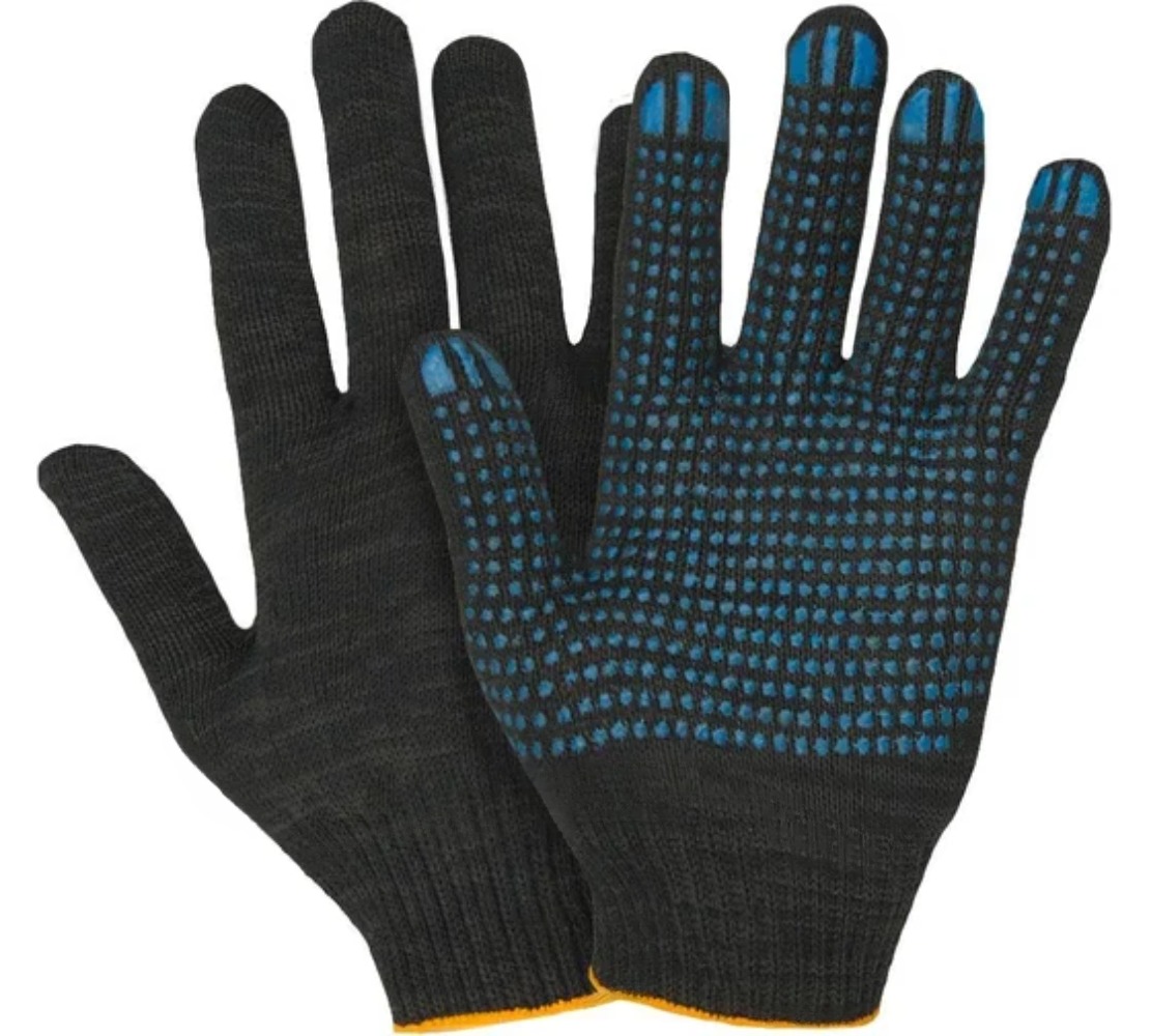 Перчатки хлопчато-бумажные с ПВХ 4 нити белые/черные