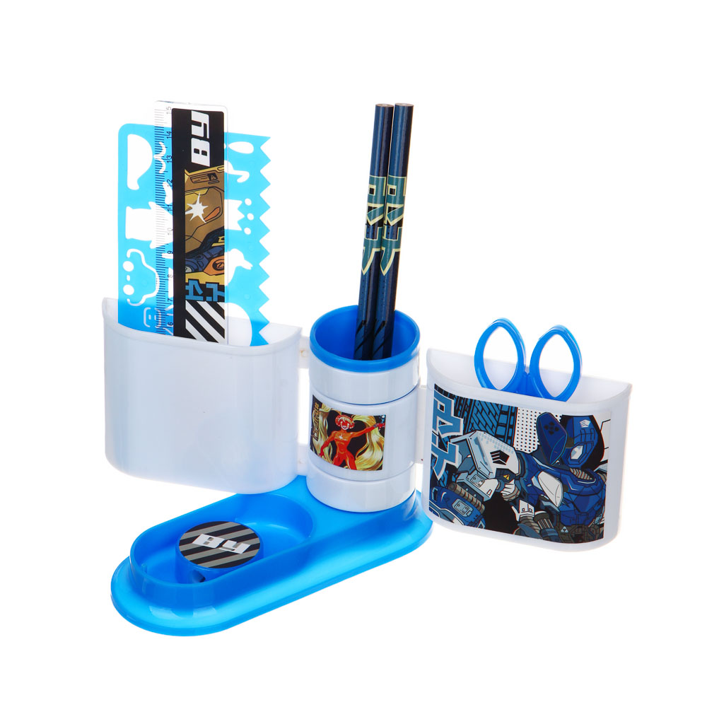 BY РУССКИЕ СУПЕРГЕРОИ Органайзер канц. 7 пр.:(ножн., 2 кар., точилка, трафарет, линейка, подст.), пл