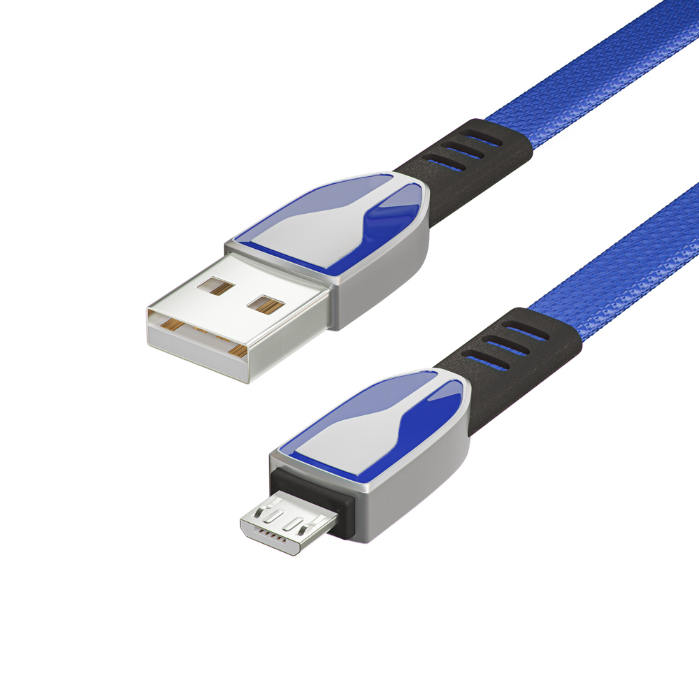 Кабель для зарядки USB(A)-microUSB BY Графика, 1м, Быстрая зарядка QC3.0, штекер металл, синий