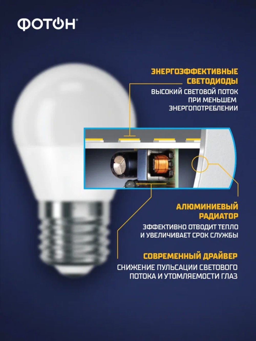 Лампа светодиодная ФОТОН LED P45 9W E27 3000K