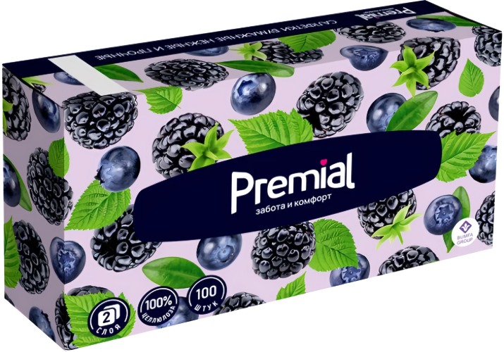 Premial Салфетки бумажные двухслойные белые в коробке (нон-стоп) 100шт