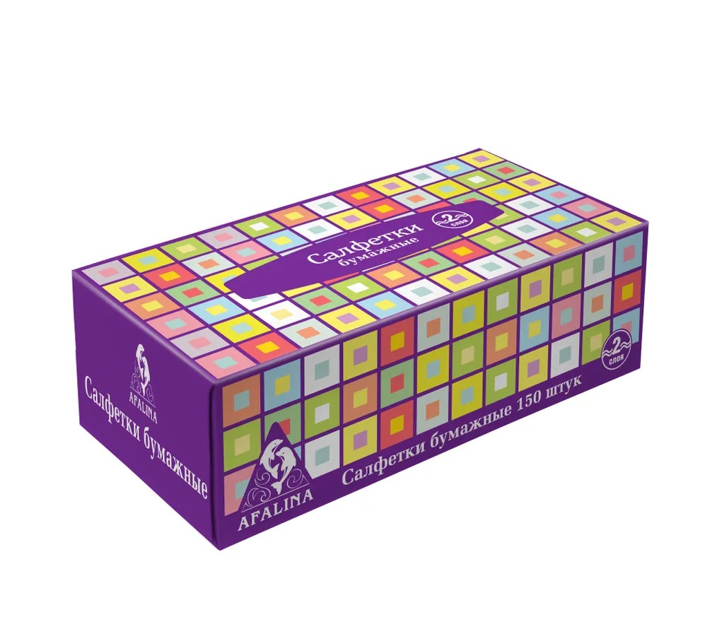 Biopin Салфетки двухслойные косметические Клетка 150шт в ассорт