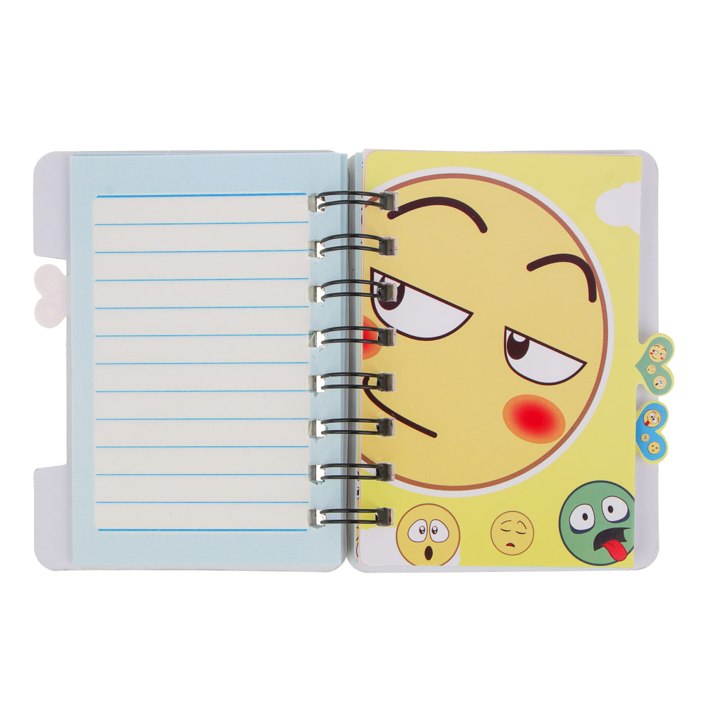 Записная книжка 12х9,3см, 57 листов "Смайлики" картон спираль 3 цветных разделителя 4 дизайна