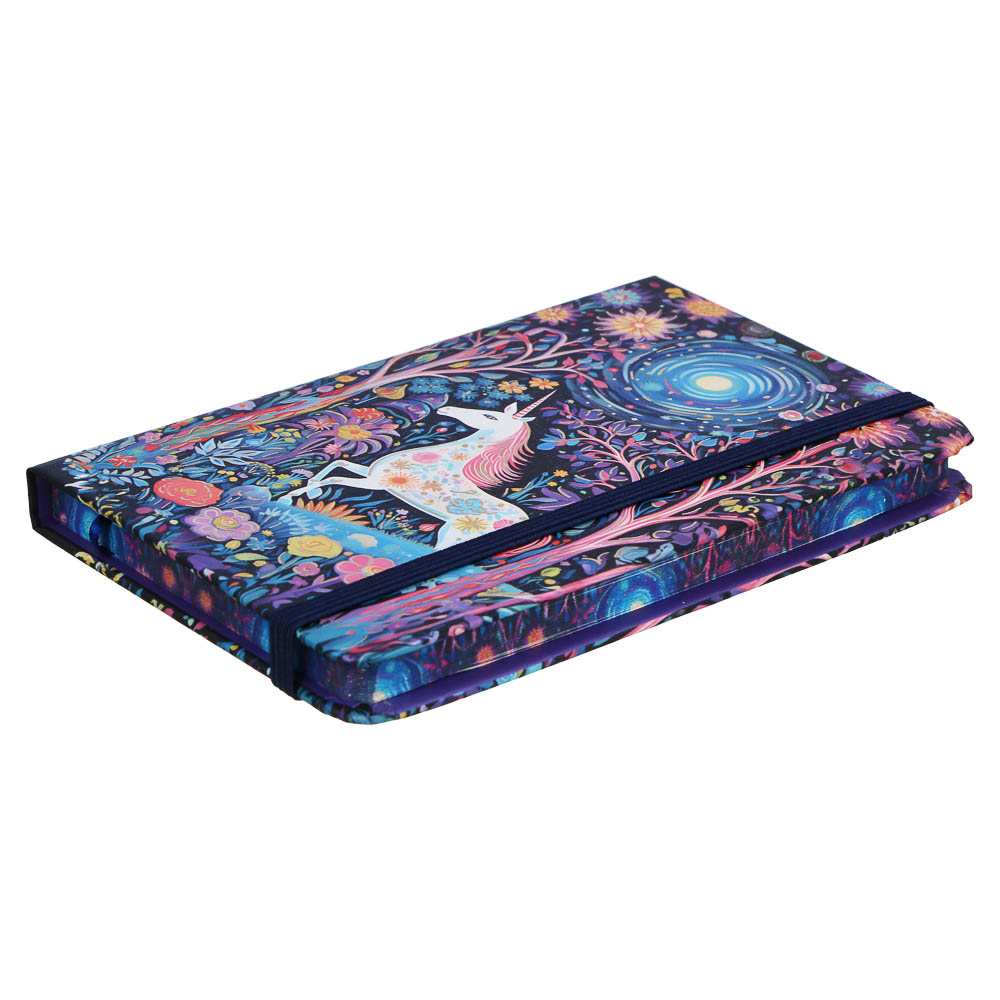 Записная книжка на резинке, А6, 80л, обложка картон, цветной срез "Единороги", закладка лента