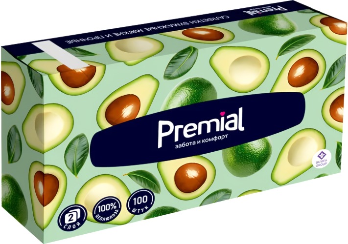 Premial Салфетки бумажные двухслойные белые в коробке (нон-стоп) 100шт