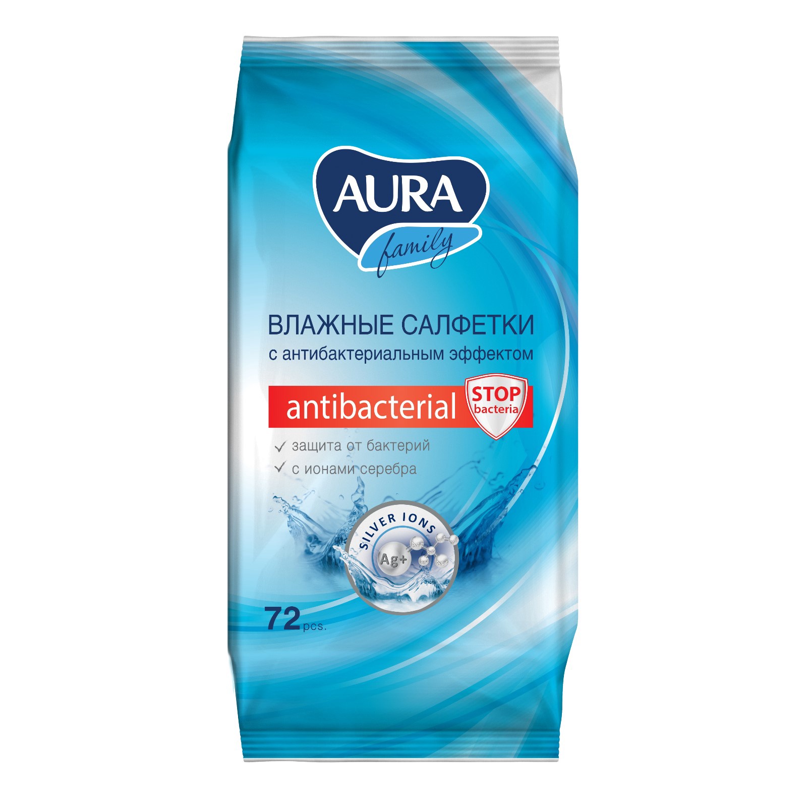 Aura Famili влажные салфетки антибактериальные 72шт