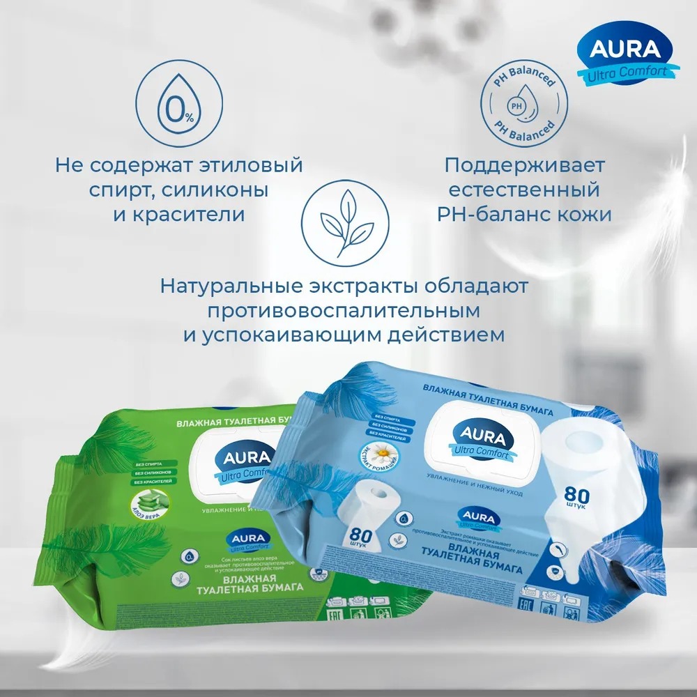 AURA Влажная туалетная бумага Ultra comfort 80 шт