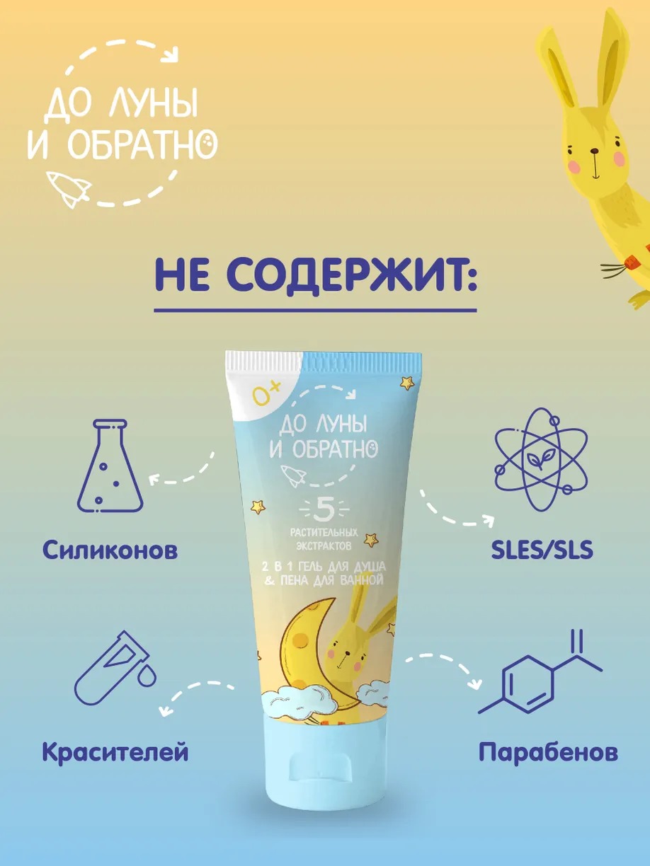 Гель для купания&пенна для ванны 2в1 "До Луны и Обратно" 250мл