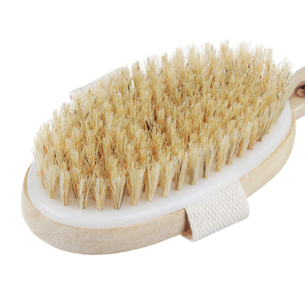 Щетка для тела с натуральной щетиной на съёмной деревянной ручке 41см