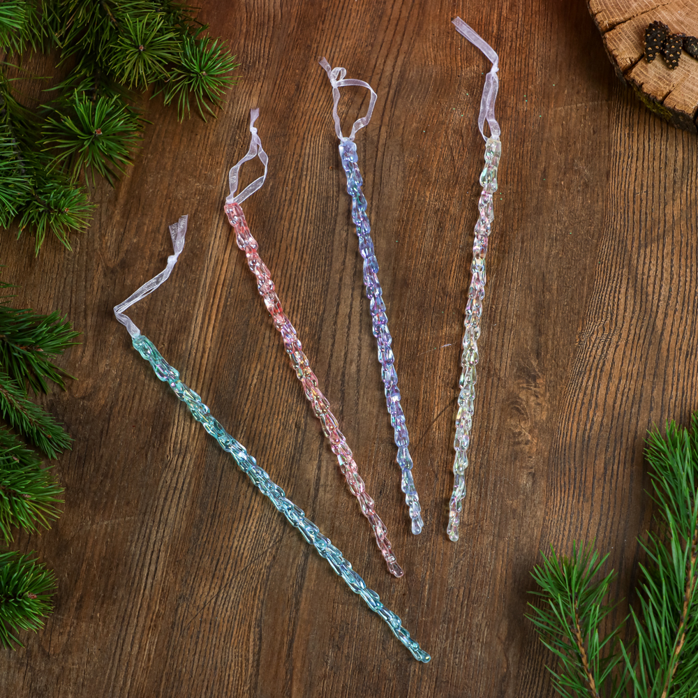 СНОУ БУМ Подвеска в виде сосульки переливающийся цвет, акрил, 30 см, 4 цвета