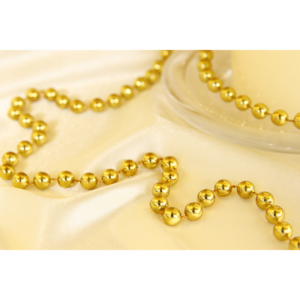 СНОУ БУМ Бусы декоративные, 270см, мелкие d0,73см, пластик, цвет золотой, (А01)