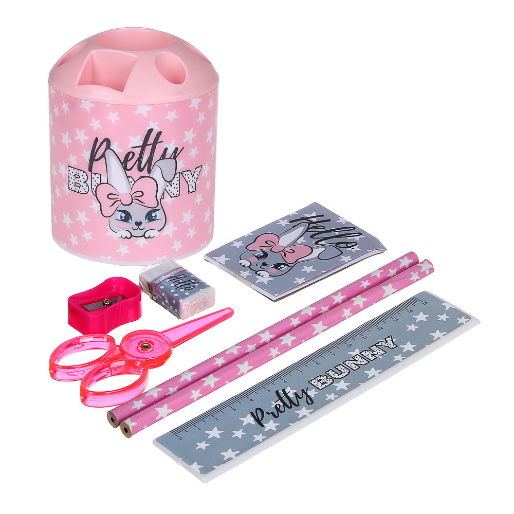 ЗАЙЧИК Набор канц.в стакане 8 предметов 