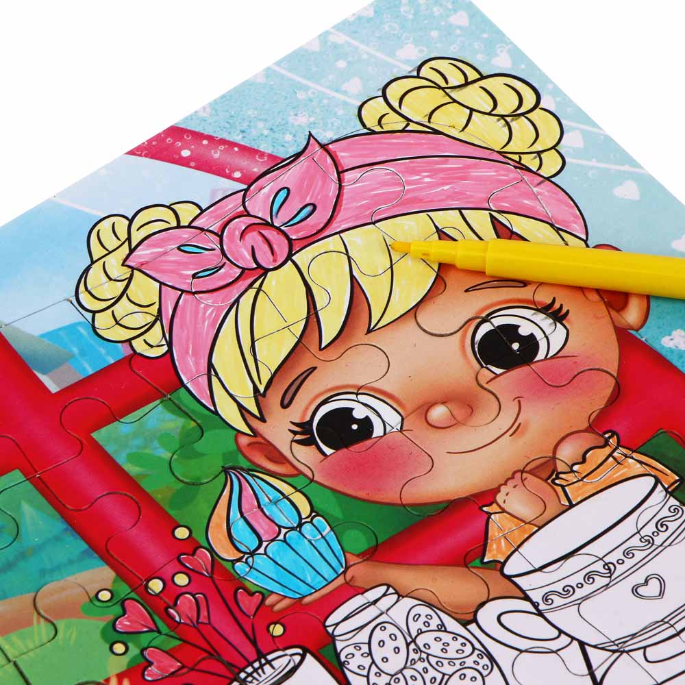 Малыши из Лиландии Пазлы для раскрашивания, картон, пластик, 6 фломастеров