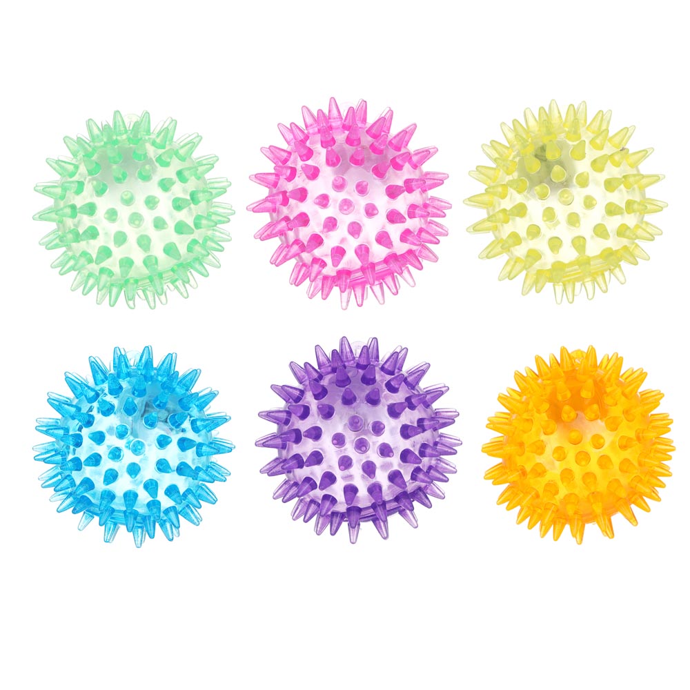 ИГРОЛЕНД Мяч световой "Попрыгунчик-Шипы" прозрачный, 3хLR41, резина, d6,5см, 6 цветов