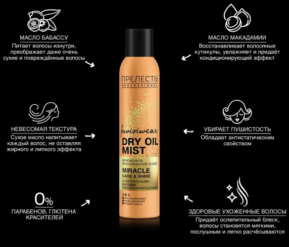 Прелесть Professional Invisiwear Невесомое сухое масло для блеска и питания волос 200мл