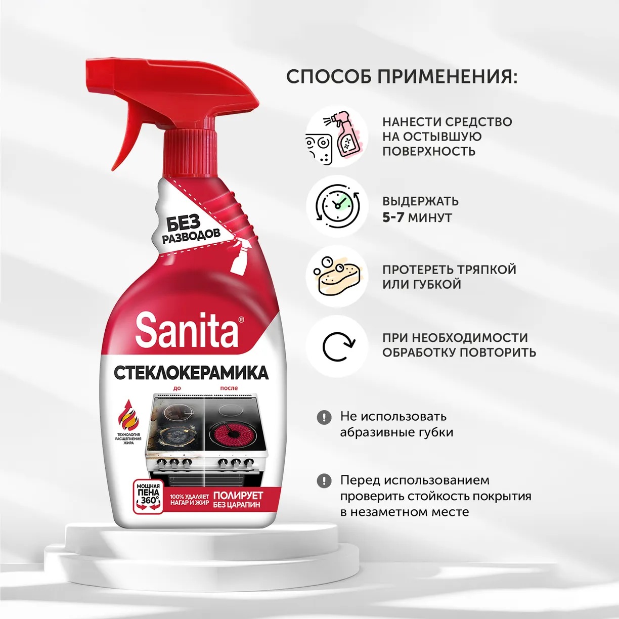 Sanita спрей Антижир для стеклокерамики Зеленый чай и лайм  500мл