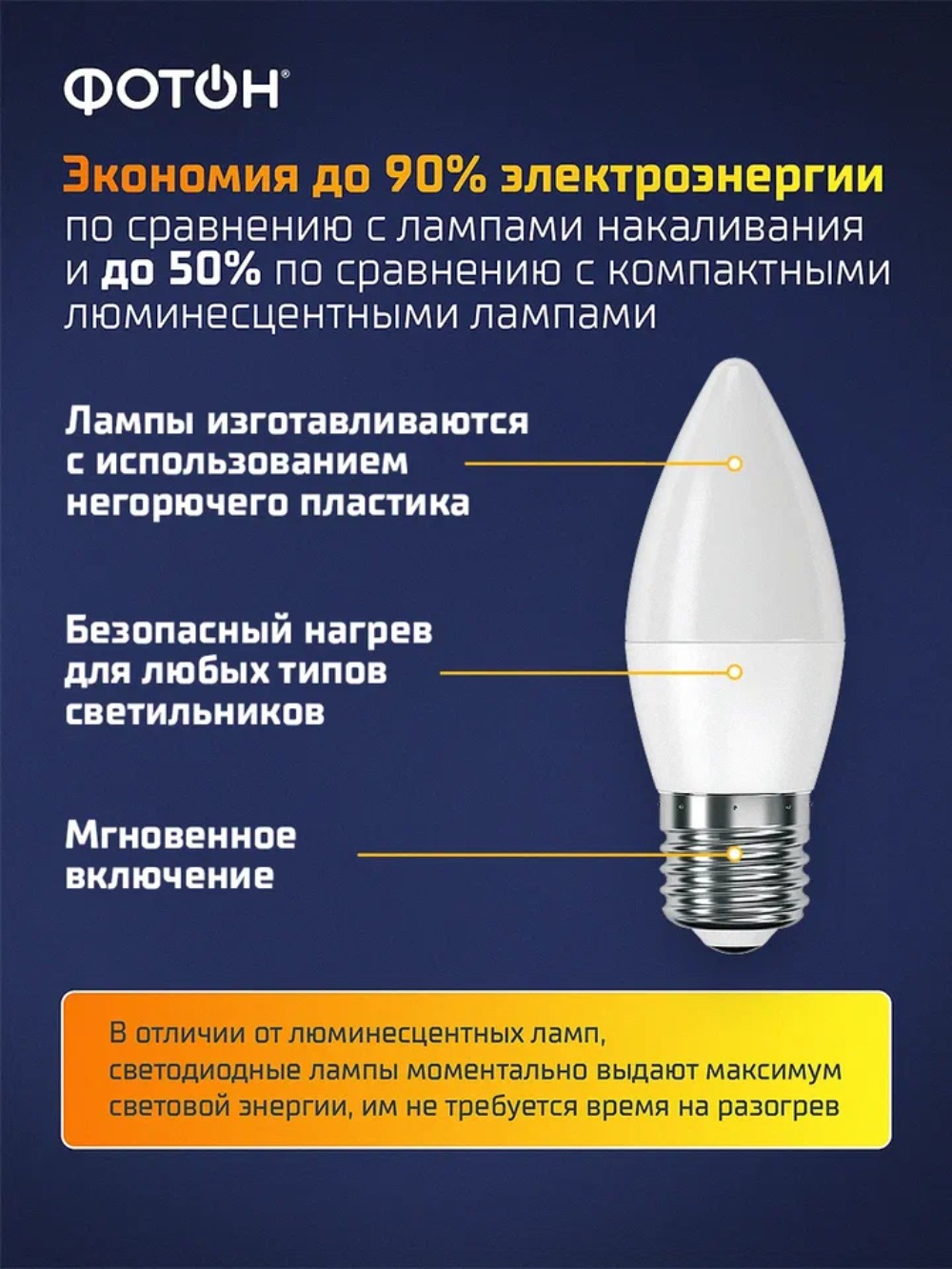 Лампа светодиодная ФОТОН LED B35 9W E27 3000K