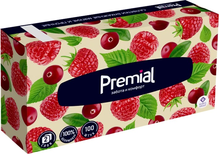 Premial Салфетки бумажные двухслойные белые в коробке (нон-стоп) 100шт