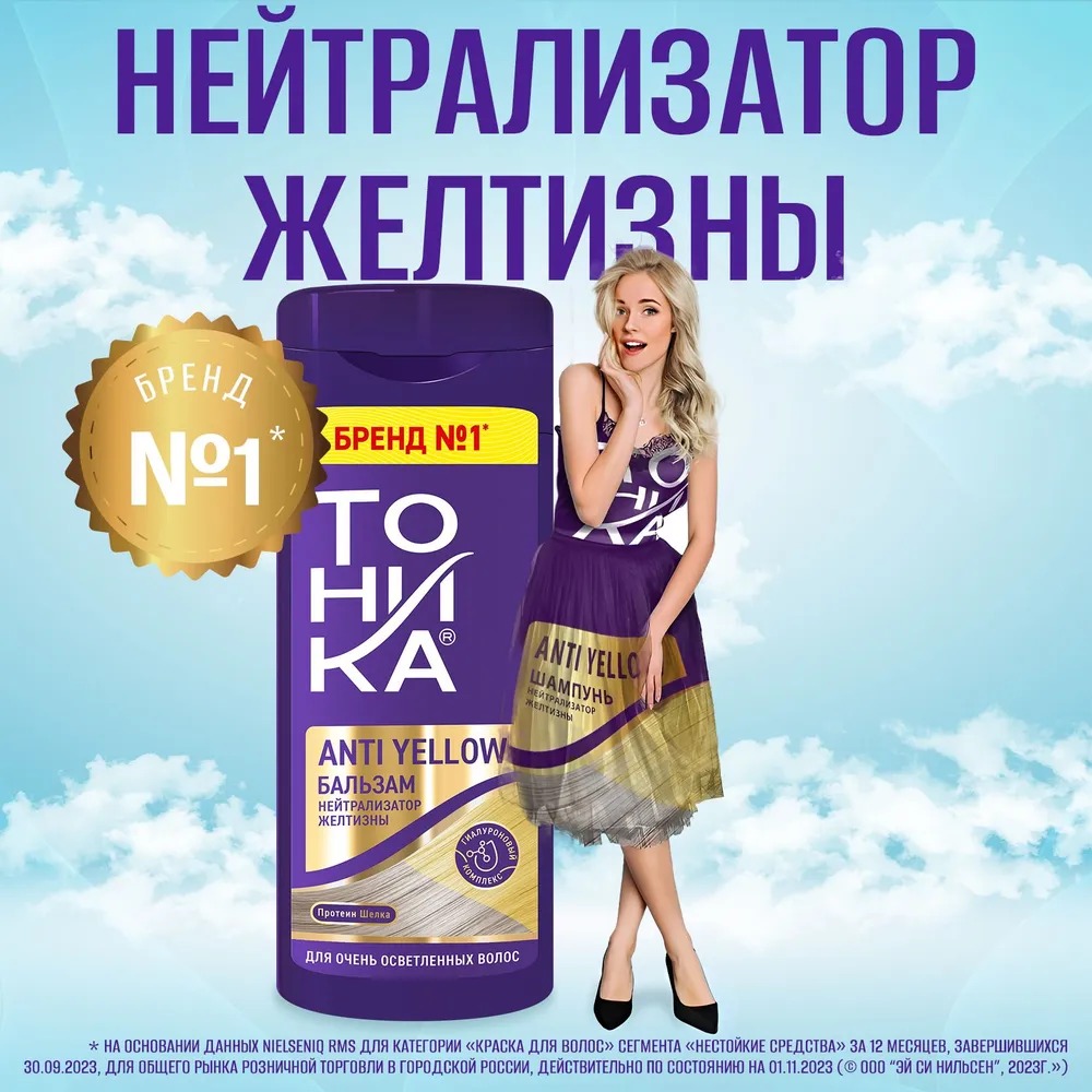 Тоника бальзам нейтрализатор желтизны для осветленных и седых волос 150мл