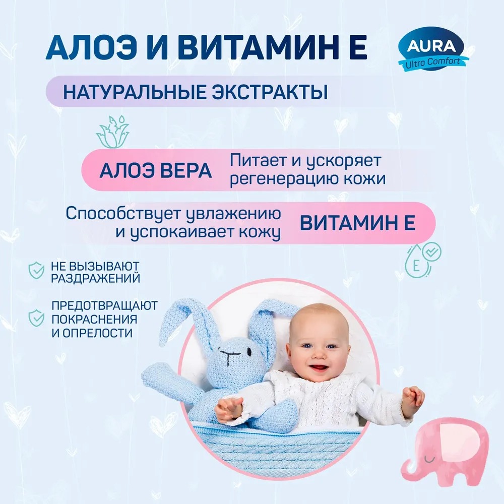 Aura Ultra comfort влажные салфетки для детей с крышкой 200шт