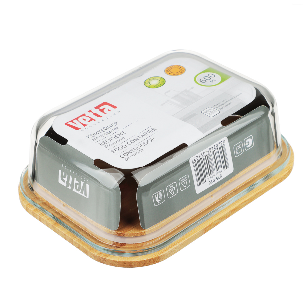 VETTA Контейнер для продуктов 600мл, крышка бамбук, жаропрочное стекло