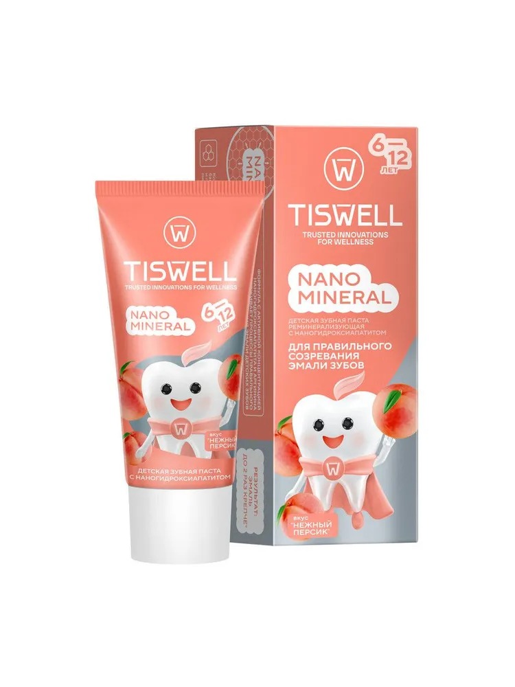 TISWELL Зуб.паста детская реминерализующая 6-12 лет 60г (Нежный персик)