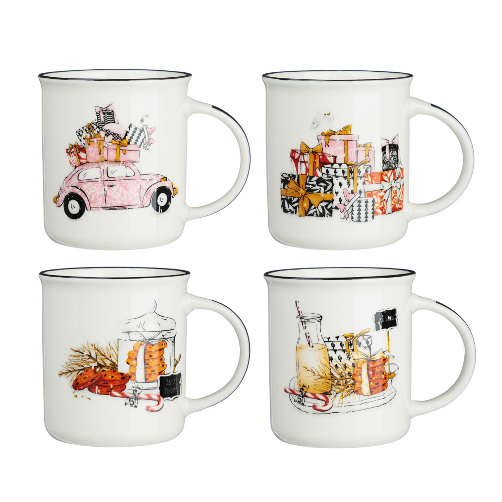 MILLIMI Кружка Микс, фарфор, 4 дизайна, 310мл