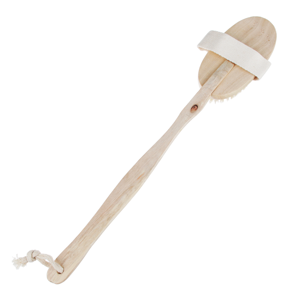 Щетка для тела с натуральной щетиной на съёмной деревянной ручке 41см