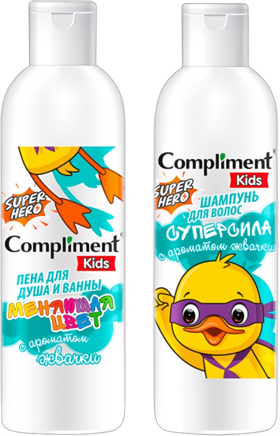 Compliment kids Набор №1907 Superhero с ароматом жвачки(пена д/душа200мл +шампунь д/волос200мл+игра)