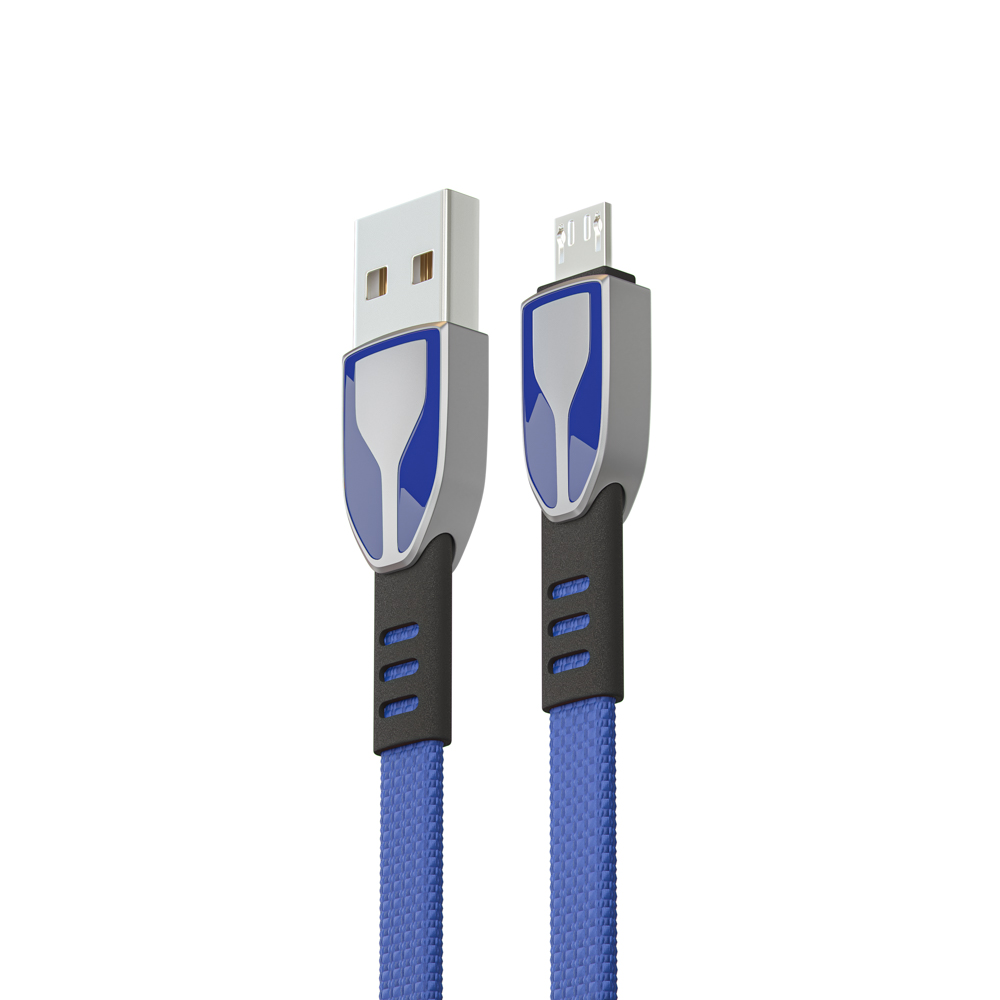 Кабель для зарядки USB(A)-microUSB BY Графика, 1м, Быстрая зарядка QC3.0, штекер металл, синий