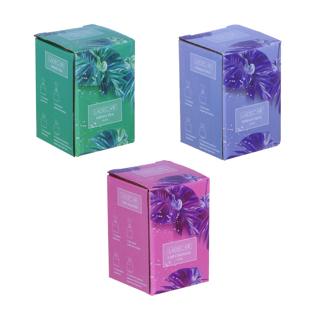 LADECOR Аромадиффузор для автомобиля и помещения, 65 мл, зеленый чай, османтус, одеколон