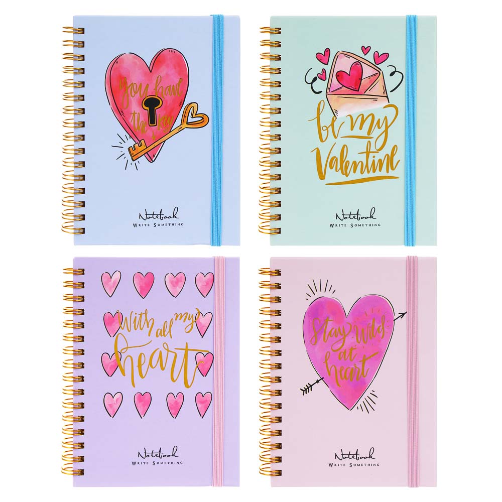 Записная книжка на спирали, А6, 96л, "Сердца", 4 диз