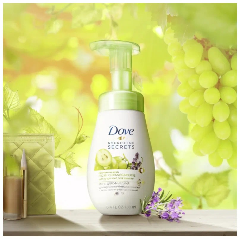 Dove мусс для умывания с маслом косточек винограда и лавандой 160мл