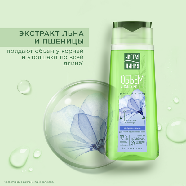 Чистая Линия шампунь 250мл New (Лен и пшеница, для тонких и ослабленных волос)