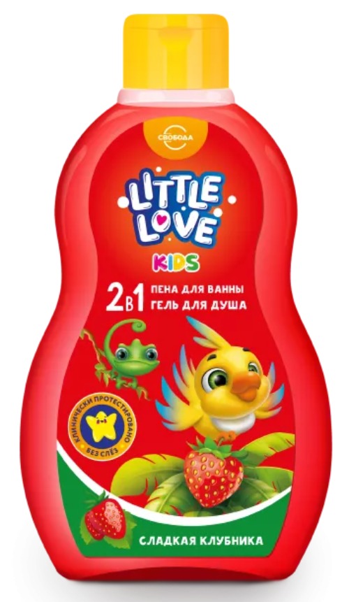 Little love Детская пена для ванны+гель для душа 2в1 сладкая клубника 400мл