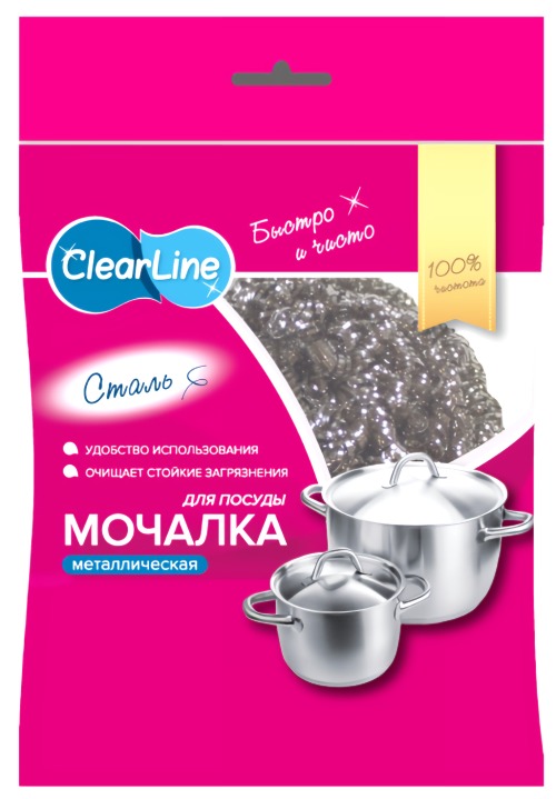 Clear line "Скрубер" Мочалка д/мытья посуды металлическая 1шт