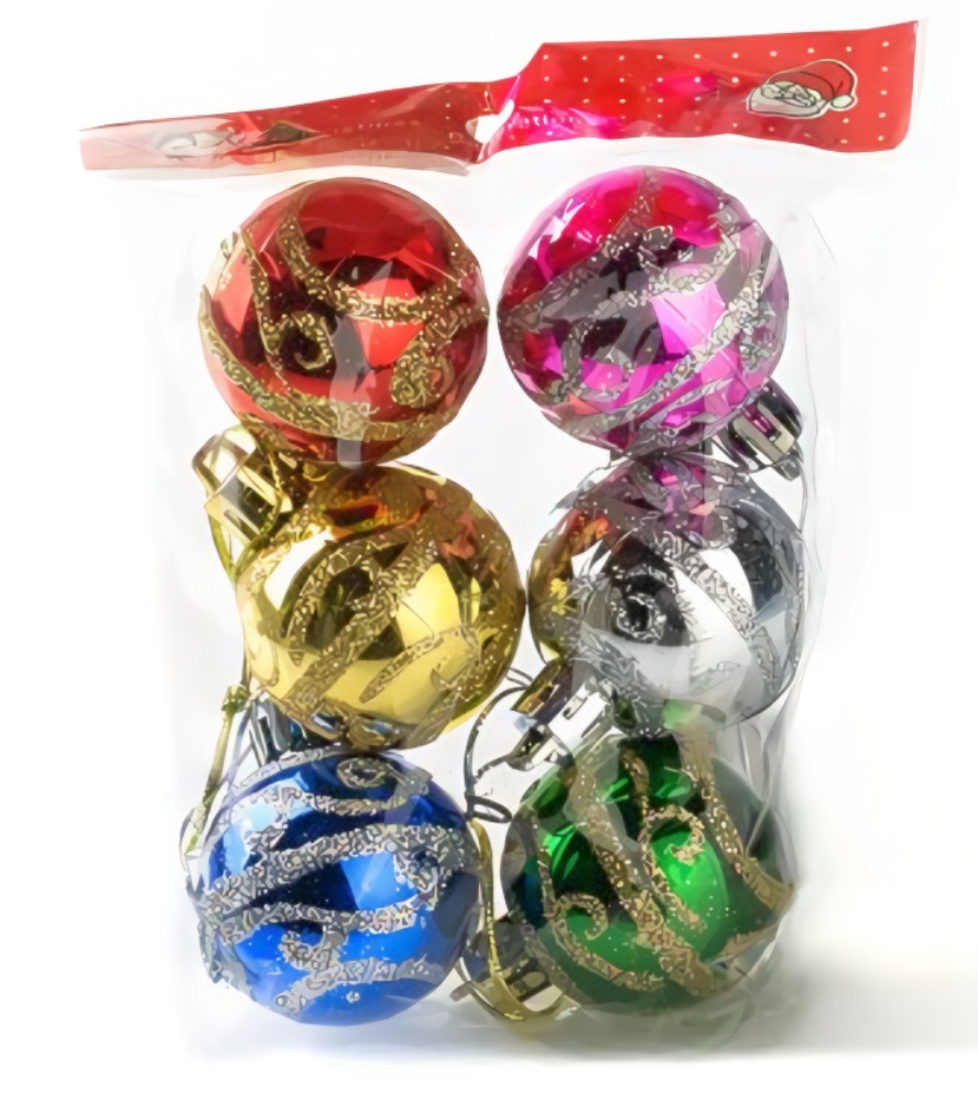 Украшение на елку пластм.4см 6шт WA1777 504814