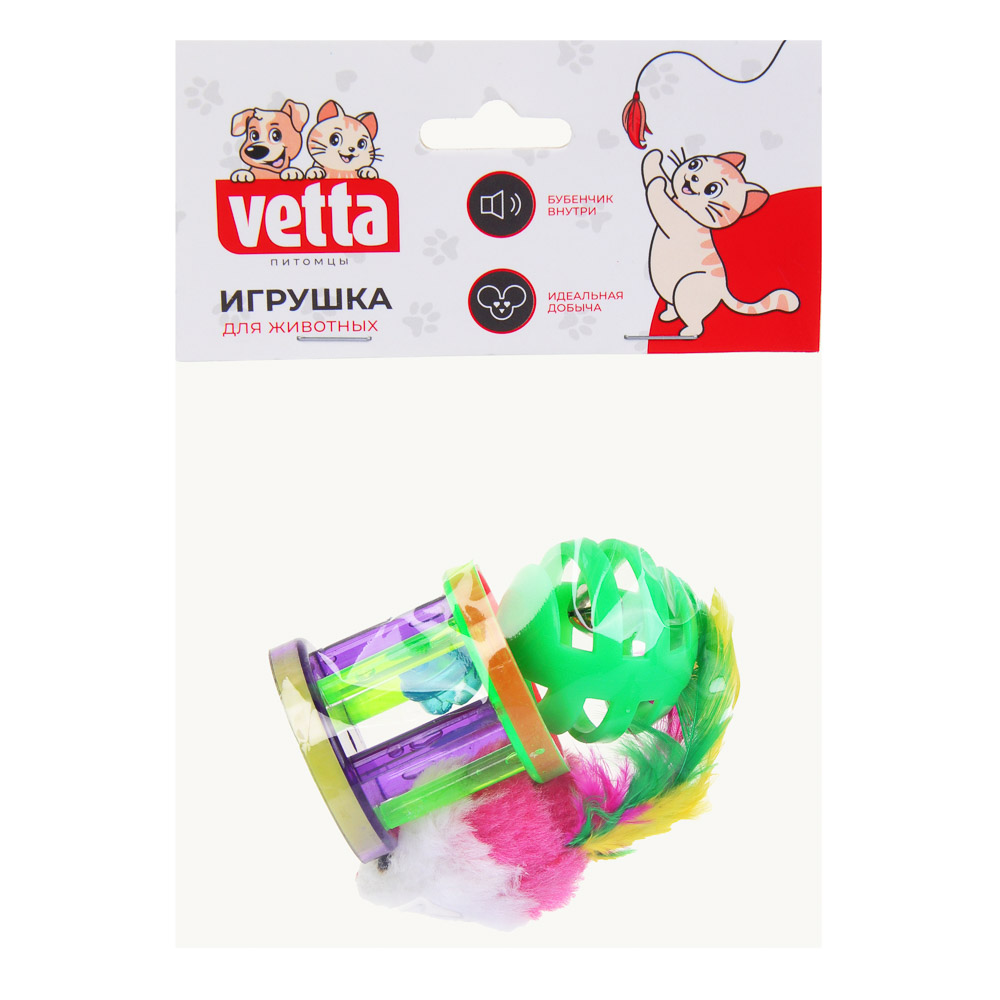VETTA Игрушка для домашних животных, набор 3 шт, полипропилен, полиэстер, мышь, шарик, цилиндр