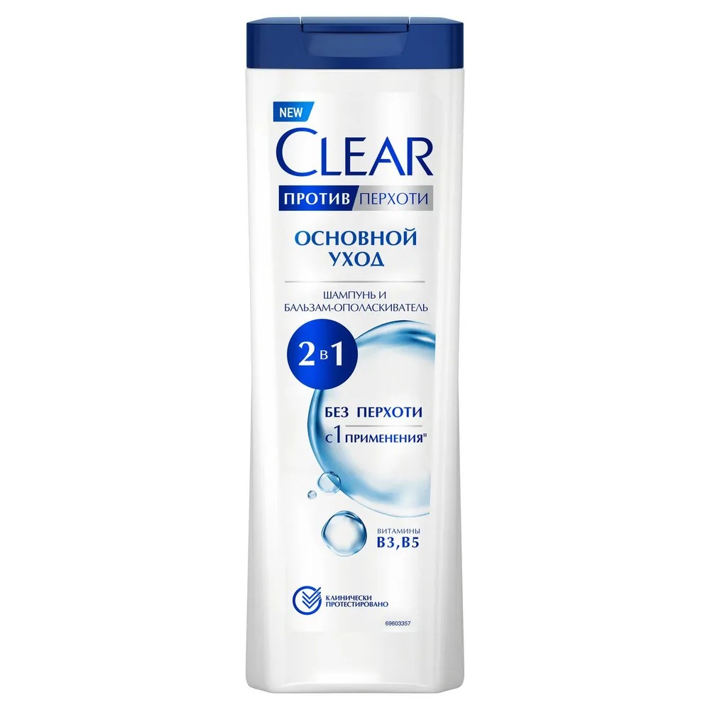 Clear шампунь 2в1 Основной уход 380мл