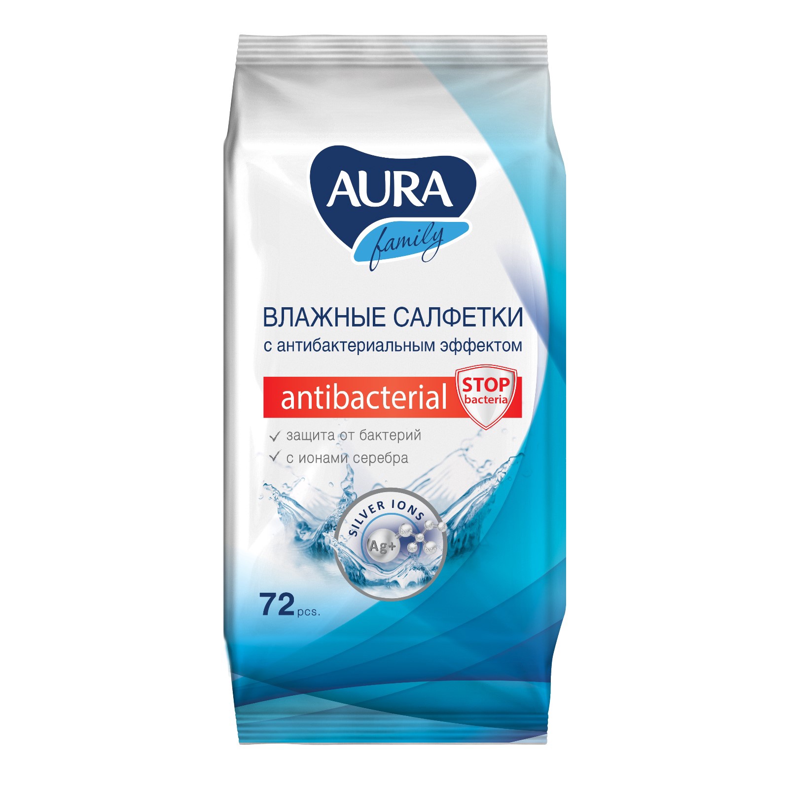 Aura Famili влажные салфетки антибактериальные 72шт