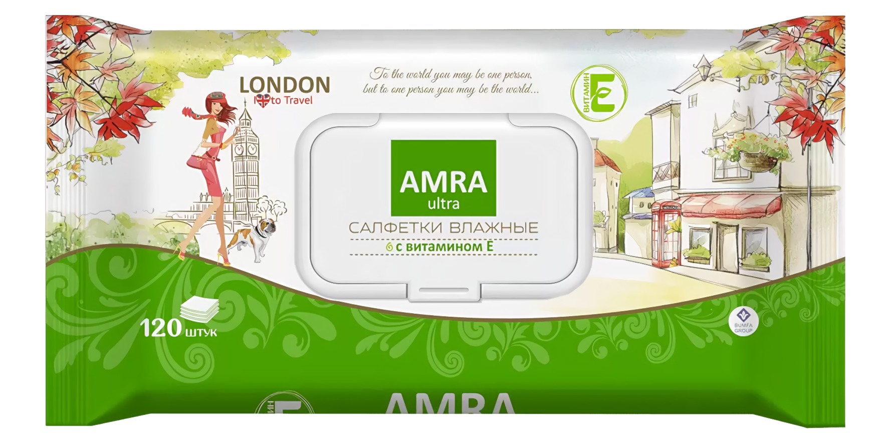 Amra travel Салфетки влажные освежающие London 120шт