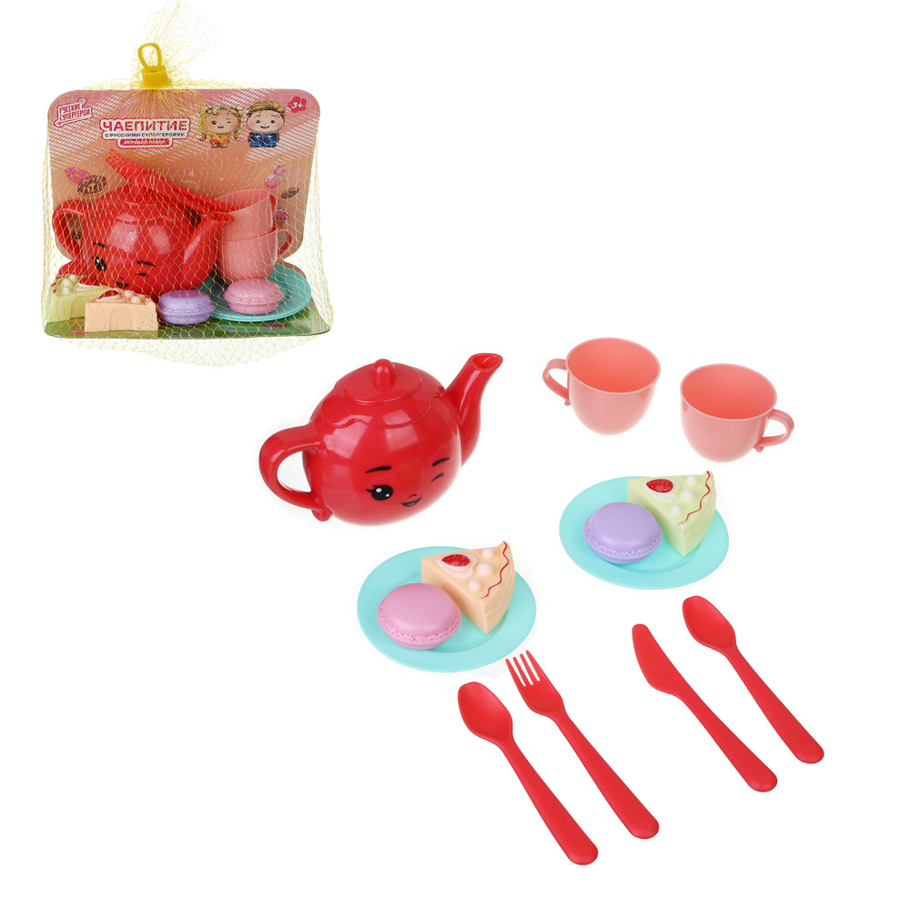 ИГРОЛЕНД Набор игровой посудка "Чаепитие с Русскими Супергероями", 14 пр., РР, 18*12*14см