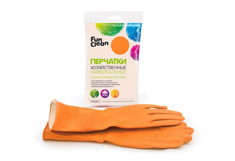 Перчатки хозяйственные Fun Clean универсальные Хлопковое напыление (Большой L)