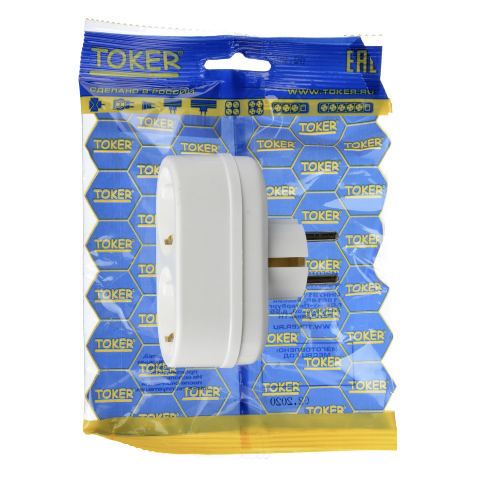 TOKER Разветвитель 2 гнезда с заземлением 250В