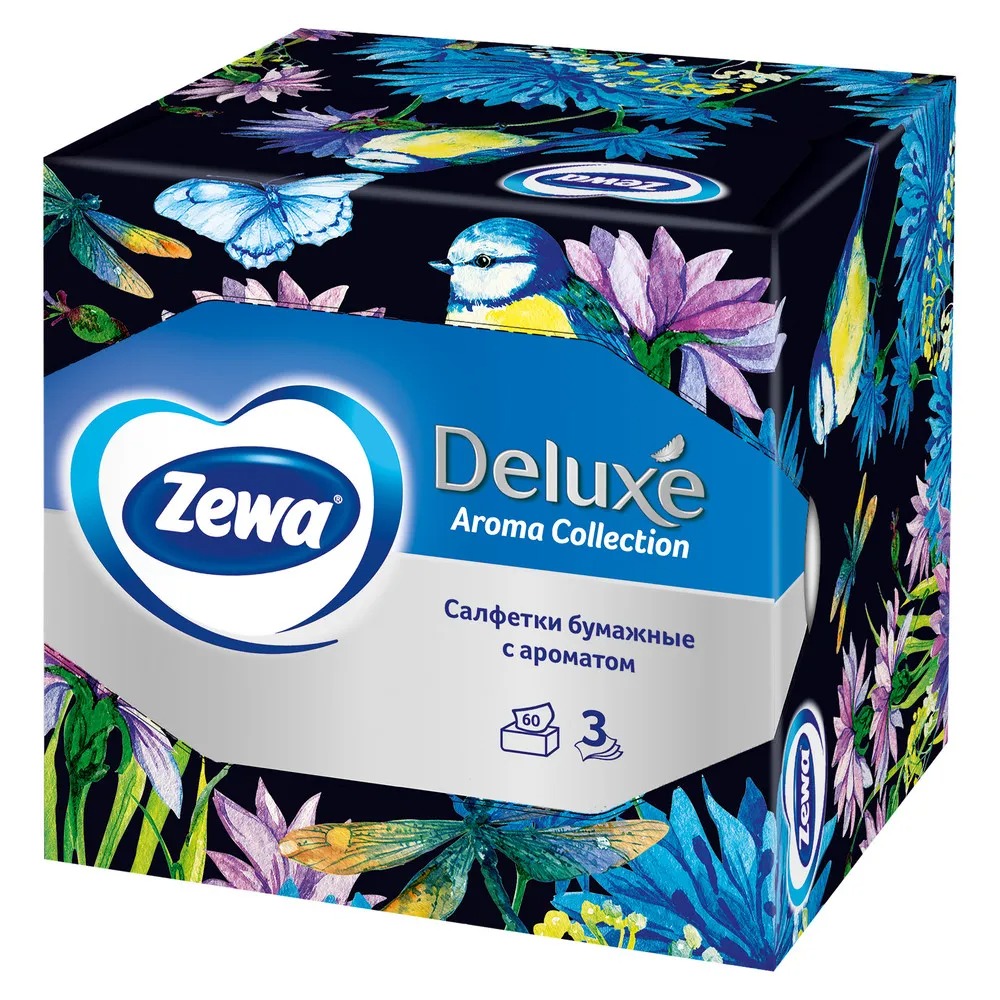 Зева салфетки бумажные косметические делюкс Арома Коллекция 60шт