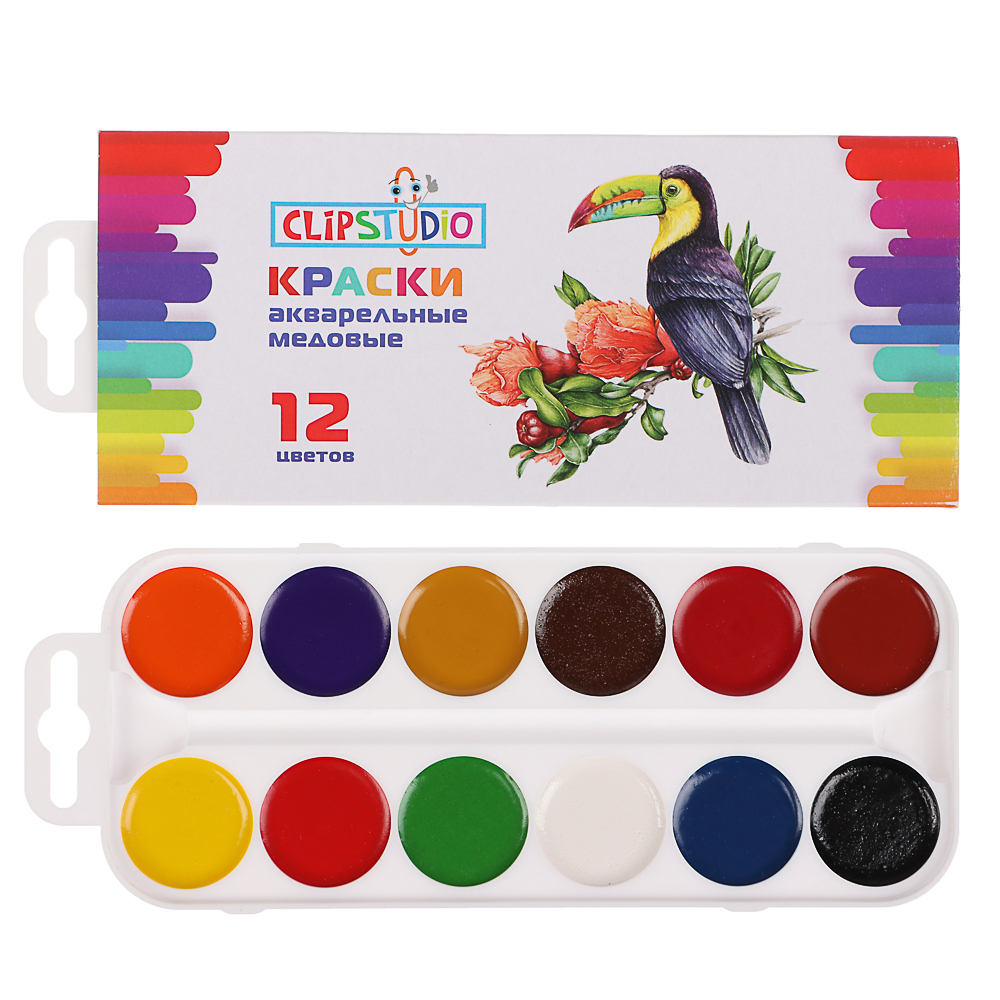 ClipStudio Краски акварельные, 12 цветов, без кисти, в картонной упаковке